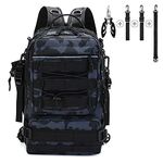 Fishing Tackle Backpack Storage Bag, Outdoor Shoulder Backpack, Water-Resistant Fishing Gear Bags with Rod Holder and Stainless Steel Fishing Plier ((14.5 * 9 * 5.5 inch) Standard-Black Camo)