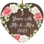 Designsify Gifts, 3rd Anniversary 3 Years As Mr & Mrs 2021, Heart Ornament A Xmas Tree Hanging Santa Decoration, for Birthday Parents Mothers Day Fathers Day Party, to Men Women Him Her Friend Mom Dad