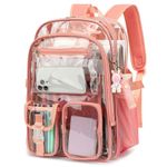 Clear Backpack Heavy Duty Transparent Backpacks Stadium Approved for School Work Sport Travel (Pink)