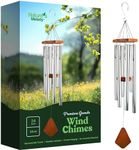 Nature’s Melody Premiere Grande Tunes Wind Chimes – Outdoor Windchime with 6 Tubes Tuned to E Pentatonic Scale, Rustproof Aluminum, Beech Wood & S Hook Hanger for Sympathy, Memorial Gift or Zen Garden