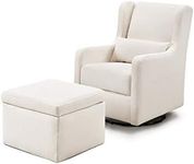 Carter's by DaVinci Adrian Swivel Glider with Storage Ottoman in Performance Cream Linen, Water Repellent and Stain Resistant, Greenguard Gold & CertiPUR-US Certified