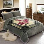 JML Plush Blankets King Size 85" x 93", Heavy Blankets(10 Pounds) with 2 Ply Printed - Soft Warm, Korean Style Mink Raschel Fleece Blanket (Grey-Floral)
