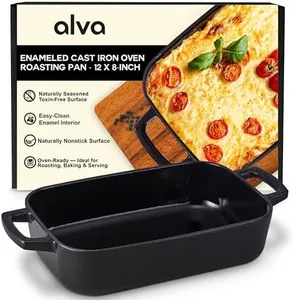Alva Nori Cast Iron Dutch Oven Dish Roaster Casserole Non Toxic Cookware Baking & Browning 12" x 8" PFAS, PFOA & PFTE Free, Nonstick Roasting Pan, Cooking Pot, Oven Safe, Durable Enamel Coating