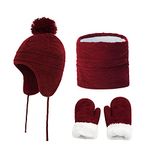 ITODA Kids Hat Scarf and Gloves Set Winter Pom Pom Hats Fleece Lined Warm Knitted Beanie Hats Girls Boys Earflap Hat Snood Scarf and Gloves for Children 3-6 Years Old