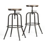 Homy Casa Set of 2 Counter Height Bar Stools - Adjustable Height Swivel Barstools with Modern Industry Metal Legs for Kitchen Island and Home Bar, 27"-30", Walnut