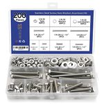 200 Pcs 304 Hex Bolts Nuts Flat Spring Washers Kit (1/4-20 (200 Pcs)