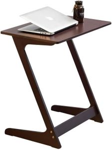 Forevich Bamboo Laptop Tray Table End Table Coffee Snack TV Desk Sofa Side Table Office Furniture Z Shape Dark