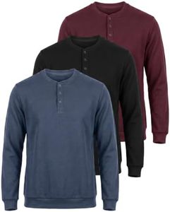 Real Essentials Mens LS Fleece Henley- Set 5, XXXL