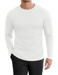 Ekouaer Men's Thermal Long Sleeve Top Warm Underwear for Winter Soft Thermal Pyjamas Mens Base Layer Tops,White,XXL