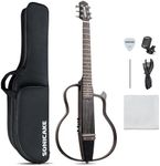 SONICAKE QGT-01 Electric Travel Guitar, Portable Solid Mahogany Body Acoustic Electric Guitar, Easy Assemble Frames, Multi Body-Shape Sim Preamp, Bag and Accessories