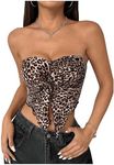 Milumia Women's Leopard Print Bandeau Sleeveless Split Ruch Crop Tube Tops Coffee Brown Small