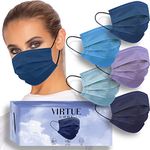 Virtue Code Seamless Essentials Face Mask. 50 Disposable Face Masks - Blues Color Mask Pack. Cute Mask with Black Straps. One Size Fits Men and Women Adult Disposable Face Mask.