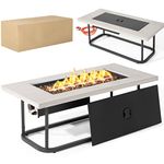 COSTWAY 16 KW Propane Fire Pit Table, Flame Adjustment Outdoor Gas Patio Heater with Waterproof PVC Cover, Lid, Lava Rocks and Instant Touch-up Pen, Rectangular Garden Firepit