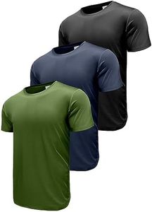 Boyzn 3 Pack Men's Short Sleeve Workout Shirts, Moisture Wicking Quick Dry Sports Tops, Active Sports Running Exercise Gym Bodybuilding Tee Black/Navy/Army Green-3P14-L