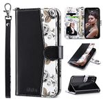 ULAK Compatible with iPhone 12 Wallet Case for Women, Premium PU Leather iPhone 12 Pro Flip Cover with Card Holder, Wrist Strap, Kickstand Shockproof Phone Case for iPhone 12/12 Pro 6.1, Flower