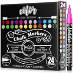 Loddie Doddie Liquid Chalk Markers - Pack of 24 Dust Free, 1mm Fine Tip, Erasable Ink for Blackboard, Windows and Glass - Chalkboard Markers