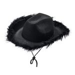 Geagodelia Felt Cowboy Hat for Women Fluffy Feather Trim Disco Cowgirl Hat Womens Adult Halloween Costumes Preppy Hat for Fancy Dress Up Role Play Cosplay Birthday Party (B 01-Black, OneSize)