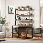 DWVO Dog Crate Furniture with Storage Shelves, Heavy Duty Dog Crate with Charging Station, 39 Inch Dog Kennel Indoor Furniture for Large Dogs, Modern Decorative Dog Crate with Double Doors, Brown