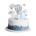 Kicpot Birthday Cake Topper Baby One Year Old Party Supplies Birthday Cake Decoration Gifts Summer Hot Air Balloon Card Blue Cake Topper for Themed Party