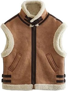 KEOMUD Womens Winter Warm Fur Suede Vest Stand Collar Sherpa Lined Sleeveless Jacket Coat, Brown, Large