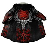 Viking Tattoo Men Hooded Cloak Faux Cashmere Coat Nordic Printed Cosplay Costume Winter Warmer Jacket,Valknut vegvisir,5XL