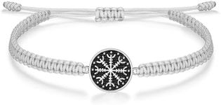 J.Endéar Viking Compass Bracelet for Men Silver 925, Handmade Filigree Braided Bracelet for Women, Norse Vintage Jewelry Adjustable for Boy, 16+8cm adjustable, 标准纯银, Cubic Zirconia