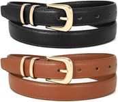 JASGOOD Women Leather Belt for Jeans Pants with Exquisite Buckle Western Design Belt for Women, Black + Brown,2 Pack, 03 Black+brown/Gold Buckle, S: Fit Pant Sizes 27"-32"