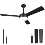 52 Inch Ceiling Fans with Lights and Remote, Outdoor Black Ceiling fan, Modern 3 Wood Fan Blades,20W 3-color LED Light, Smart Timer Noiseless Reversible DC Motor Ceiling Fan for Bedroom/Living Room