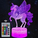 TEUVO 3D Unicorn Night Lights for Kids, Dimmable LED Night Lamp with Remote for Bedroom, 16 Colors Changing, Unicorn Holiday and Birthday Gifts for Girls (Style F)