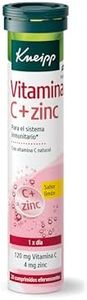 Kneipp Vitamina C + Zinc: Sistema Inmunitario, 120g Vitamina C, Origen Natural, Cambio de Estación, Época de Frío, 20 Comprimidos Efervescentes
