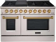 Akicon 48" Slide-in Freestanding Professional Style Gas Range with 6.7 Cu. Ft. Oven, 8 Burners, Convection Fan, Cast Iron Grates, & Blue Porcelain Oven Interior, In Stainless Steel with Gold