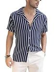 COOFANDY Men's Hippie Shirts Button Down Aloha Summer Shirts Vintage Striped Shirt Blue