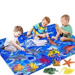 INNOCHEER Kids Ocean Animals Toys with Large Play Mat, 18 Pack Assorted Realistic Sea Animal Toys with Carrier Bag Including Shark, Whale, Dolphin etc, for Toddler, Boys & Girls Ages 3-8