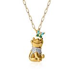 Disney Winnie the Pooh Pendant Necklace 18-Inch - Yellow Gold-Plated Necklace with Butterfly and Pooh Pendant - Winnie the Pooh Jewelry, Brass, Cubic Zirconia