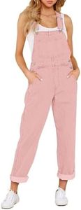 Vetinee Women's Pink Adjustable Straps Pockets Boyfriend Denim Bib Overalls Jeans Pants Medium Size 8 Size 10