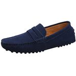 Jamron Men's Suede Leather Penny Loafers Comfort Driving Shoes Moccasin Slippers Navy 2088 UK8