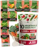 2,000+ Vegetable Seeds for Planting - 10 Heirloom Seeds for Planting Vegetables Indoors or Outdoors: Non-GMO Kale, Lettuce, Tomato, Broccoli, Beans, Peas, Bell Peppers - Home Garden Survival Seeds