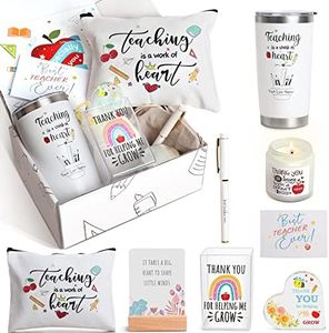 10 PCS Best Teacher Appreciation Gifts for Women,20 OZ Wine Tumbler Back to School Gifts for Teachers,Personalized Teacher Appreciation Day Gifts with Cosmetic Bag,Thank You Basket Box for New Teacher