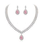 EVER FAITH Women's CZ Marquise-Shaped Leaf Teardrop Pendant Necklace Earrings Set Silver-Tone, cubic Zirconia, cubic-zirconia