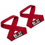 Muscleape Weight Lifting Straps Wrist Supporter Non-Slip with Padded Cuff for Gym Workout Deadlift Powerlifting and Fitness Strength Training (figure 8 straps, cotton straps, anti-skid straps) Red Beast Mode.