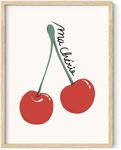 HAUS AND HUES Cherry Wall Art - Cherry Wall Decor Inspired Retro Art, Cute Wall Art and Retro Wall Art Ideal for Home and Bedroom Decor (Beige Frame, 12x16)