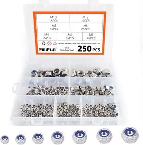 FullFun 250PCS Hex Lock Nuts Nylon Insert Nut Assortment Kit, 304 Stainless Steel Hex Locknuts (M3 M4 M5 M6 M8 M10 M12)