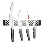 Global Knives 5 Piece Knife Set with Magnetic Rack, CROMOVA 18 Stainless Steel, 4 Knives, 1 Storage Rack, G-251138/M30