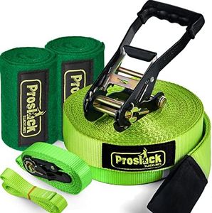Heavy Duty 57' Slackline Kit with Training line - Safety Belt Included | Arm Trainer Ratchet Protector Tree Protector Premium Slackline Set Outdoor Backyard