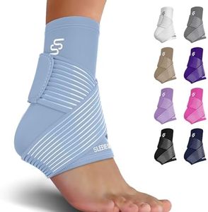 Sleeve Stars Ankle Support for Ligament Damage & Sprained Ankle, Plantar Fasciitis Support & Achilles Tendonitis Pain Relief, Ankle Brace for Women & Men w/Compression Ankle Strap (Single/Light Blue)