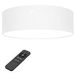 Navaris Flush Mount Ceiling Light - 12.6" Diameter Drum Lamp Shade LED Fixture with Remote Control - Bedroom Living Room - White