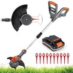 Terratek Cordless Strimmer 20V 1HR Fast Charge Battery Garden Strimmer, Lightweight Grass Cutter Machine 10x Blades, Cordless Grass Trimmer with 1x Battery and Charger Included