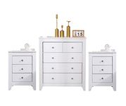 HOME MODERN White Chest of Drawers set (2+3 Drawers Chest + 3 Drawers Bedside Table x 2) Bedroom 3 Pieces Set Storage Cabinet Storage Unit for Bedroom Furniture