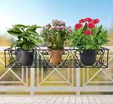 D&V ENGINEERING - Creative in innovation Metal Railings Pot Stand, Hanging pot stands for plants in balcony Railings (Adjustable Hanger, Pack of 1-Black, Hanging Shelves)