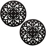 Hedume 2 Pack Cast Iron Trivet, 6.8" Cast Iron Round Trivet with Vintage Pattern and Rubber Pegs/Feet for Serving Hot Dish, Pot, Pans and Teapot on Kitchen Countertop or Dinning